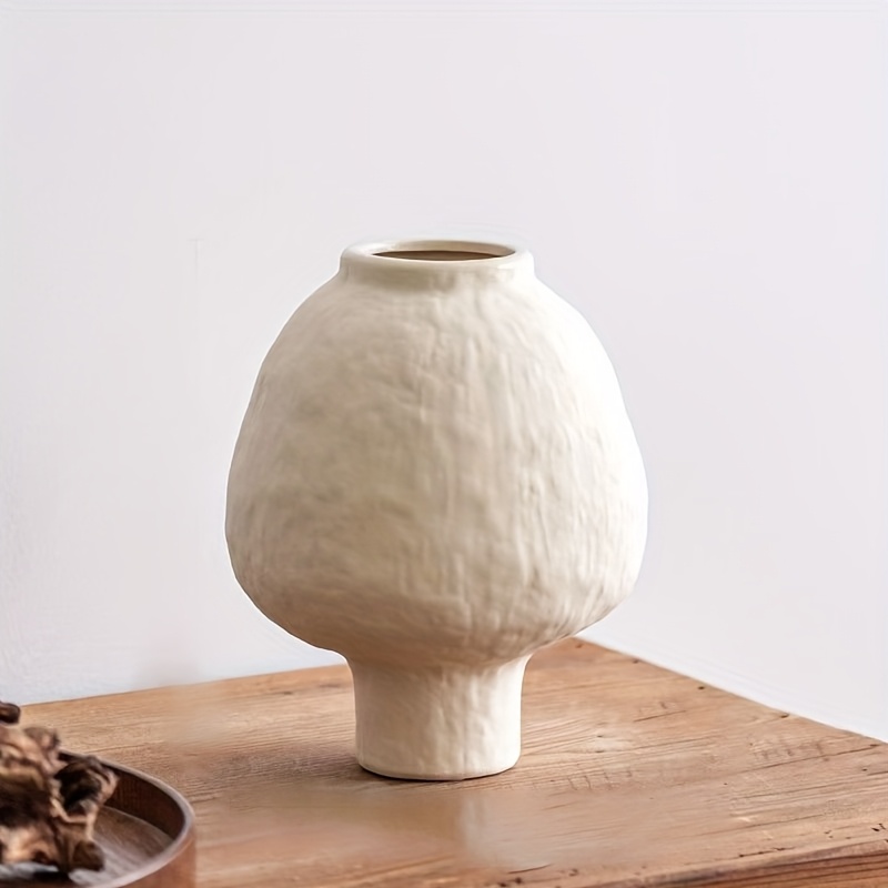 Image of 1pc French Minimalist - Style Frosted Texture Coarse Pottery Vase, Large Luck And Design, Handmade Pottery, Zen Aesthetics, Dry Branch Reed Display Artifact