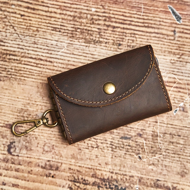 Genuine Full-face Leather Key Holder Wallet With Card Pocket - Unisex For , / Pocket Book For Daily Use, Durable Grain Leather (multicolor Options)