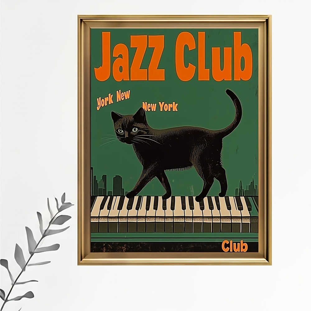 

sur Toile de Chat de Club de Jazz Vintage Jouant du - Décoration Murale Cadre, Thème Rétro NYC, Cadeau pour les de la Musique & des Chats, Idéal pour , , & , 2D, pour la Décoration de Pièce