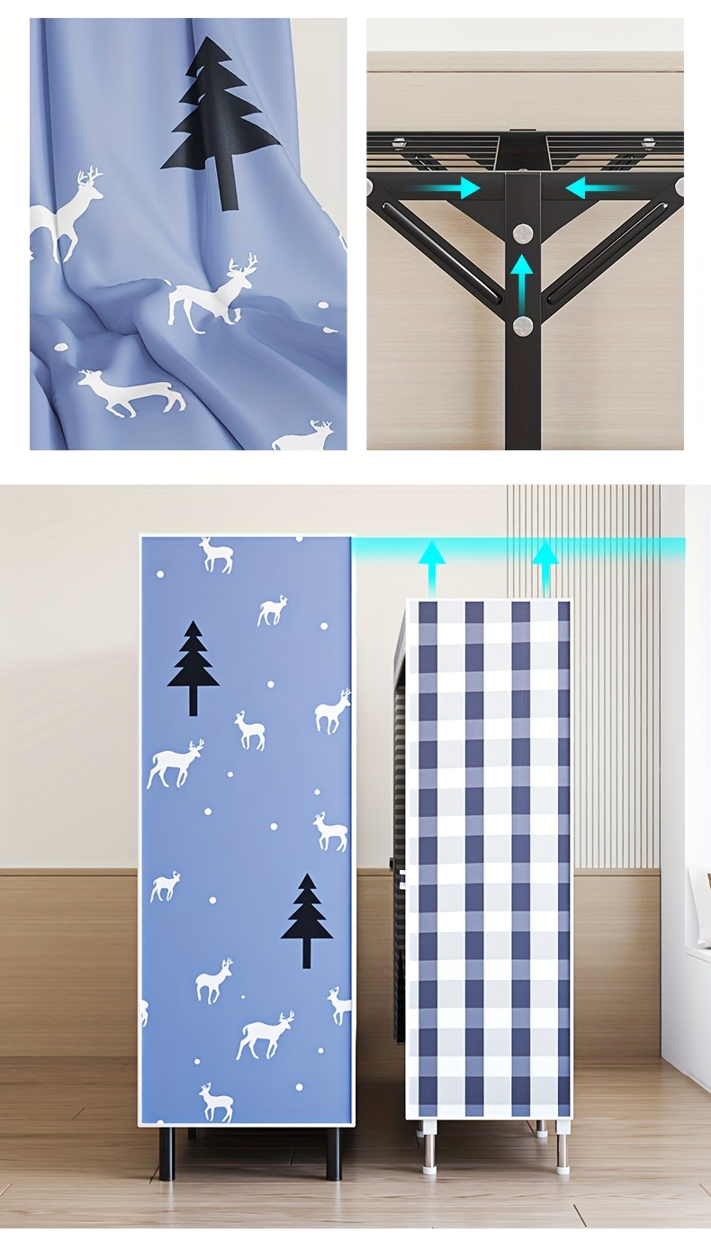  1pc heavy duty sliding curtain wardrobe with hanging rod raised feet shoe storage dust proof cover 198lb capacity space saving closet organizer for home 27 height luggage storage wardrobe clothes organizer storage portable closets Product details 5