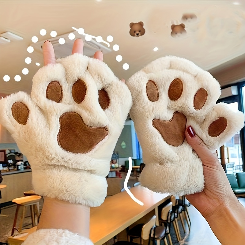   of cute   plush gloves for women winter thickened and   resistant suitable for cycling fuzzy fingerless mittens