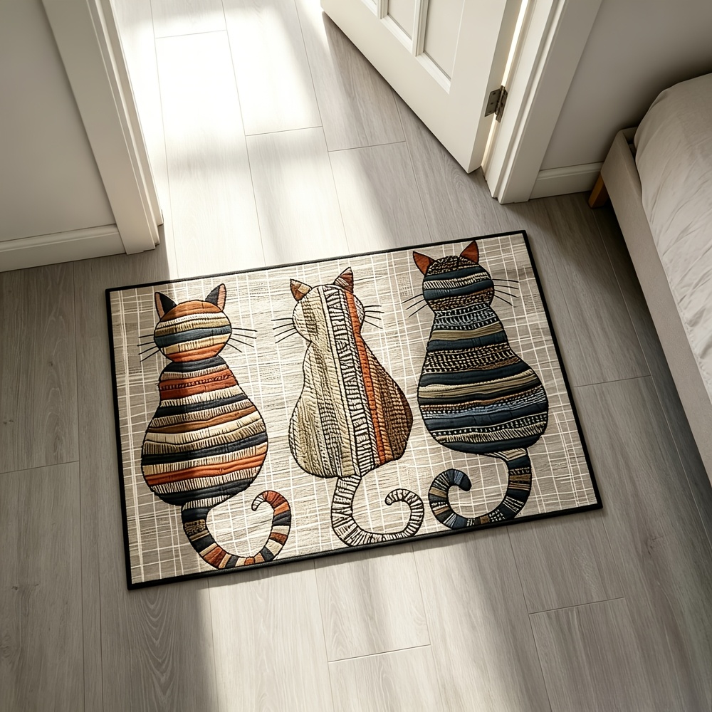TEMU 1pc Of A Cute Cat Silhouette Printed Rectangular Outdoor Doormat, Made Of Polyester Material, Non-slip Entrance Mat Suitable For Indoor/outdoor