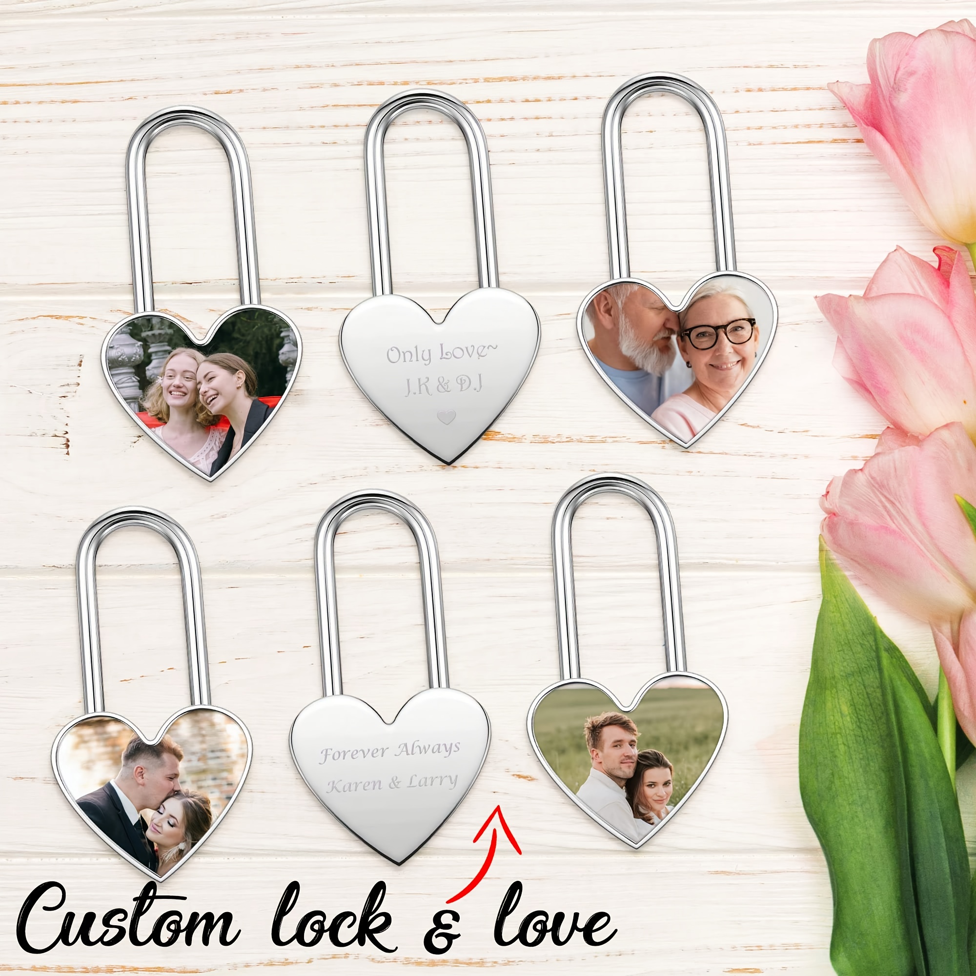 Personalized Love Lock with Photo, Custom Heart Lock