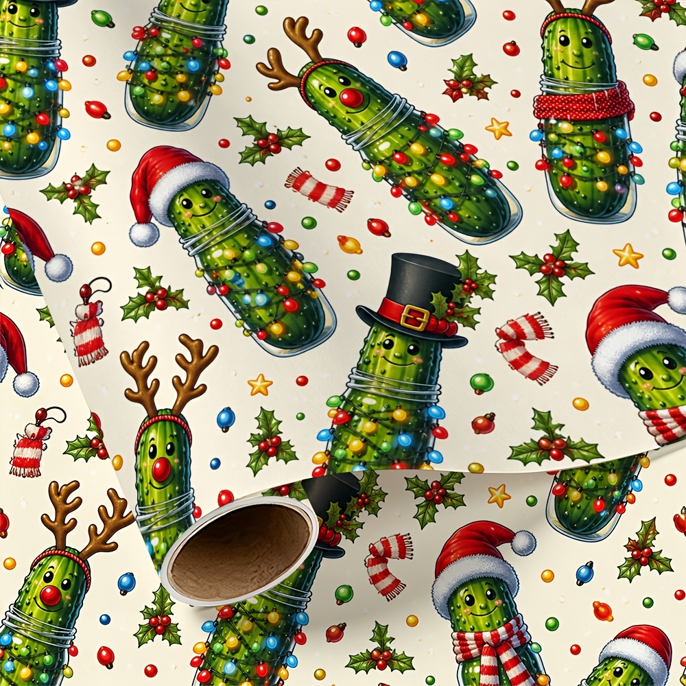 TEMU 1 Rouleau de avec Imprimé Cornichon de Noël, Élégant pour Offrir à des Amis à Noël, Anniversaire, Mariage et Diverses Occasions
