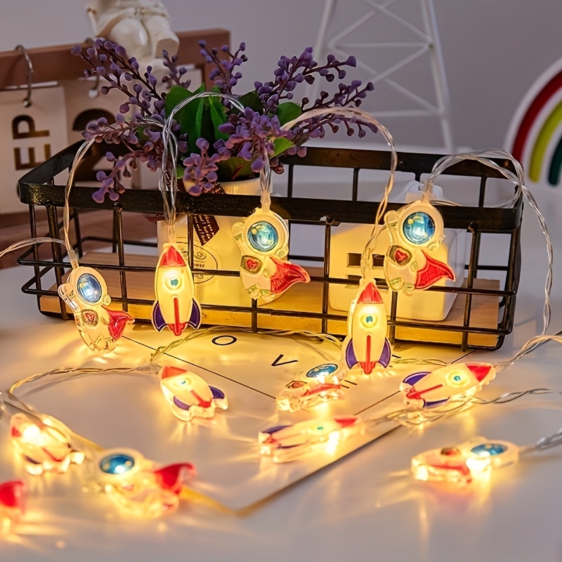 TEMU 1pc Led Astronaut Space Man Rocket Light String, Suitable For Space Theme Party Supplies, Indoor Use, Christmas, Birthday, Wedding Room Birthday