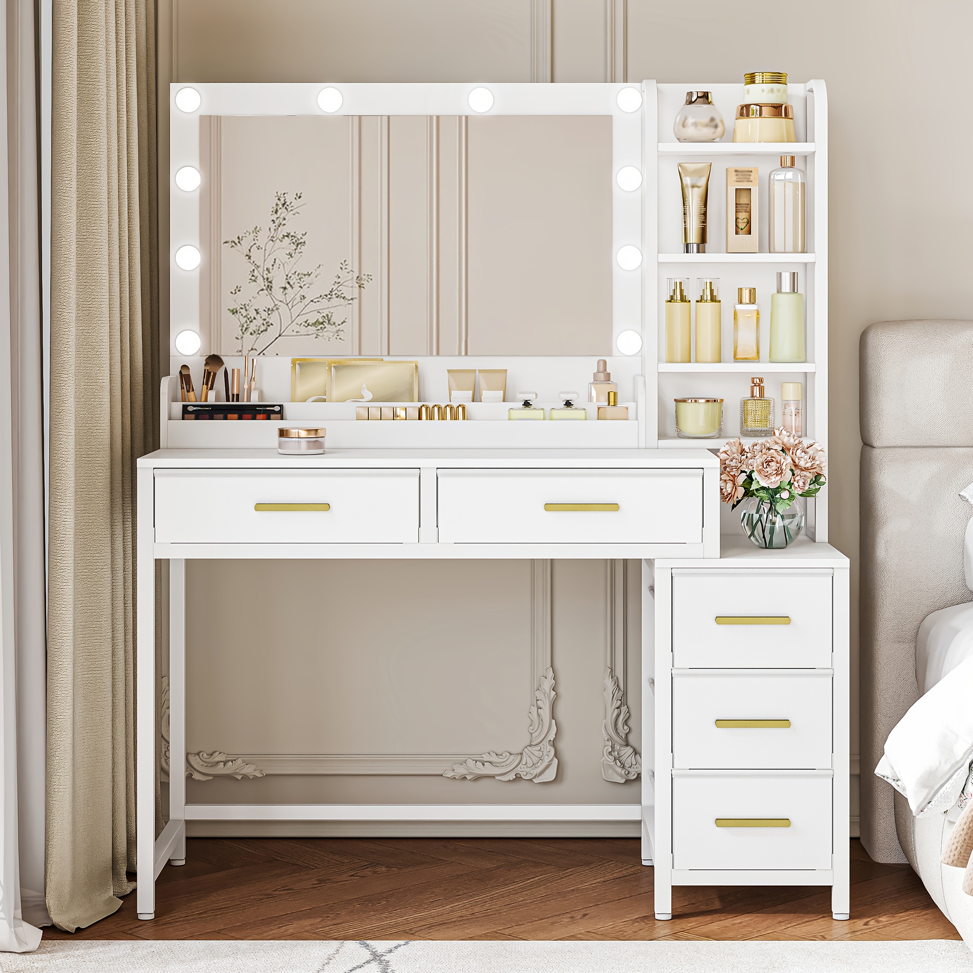 dressing table home bedroom storage dressing table with large mirror dressing table with 5 drawers 5 open compartments storage space in front of   modern 40 110 141cm white