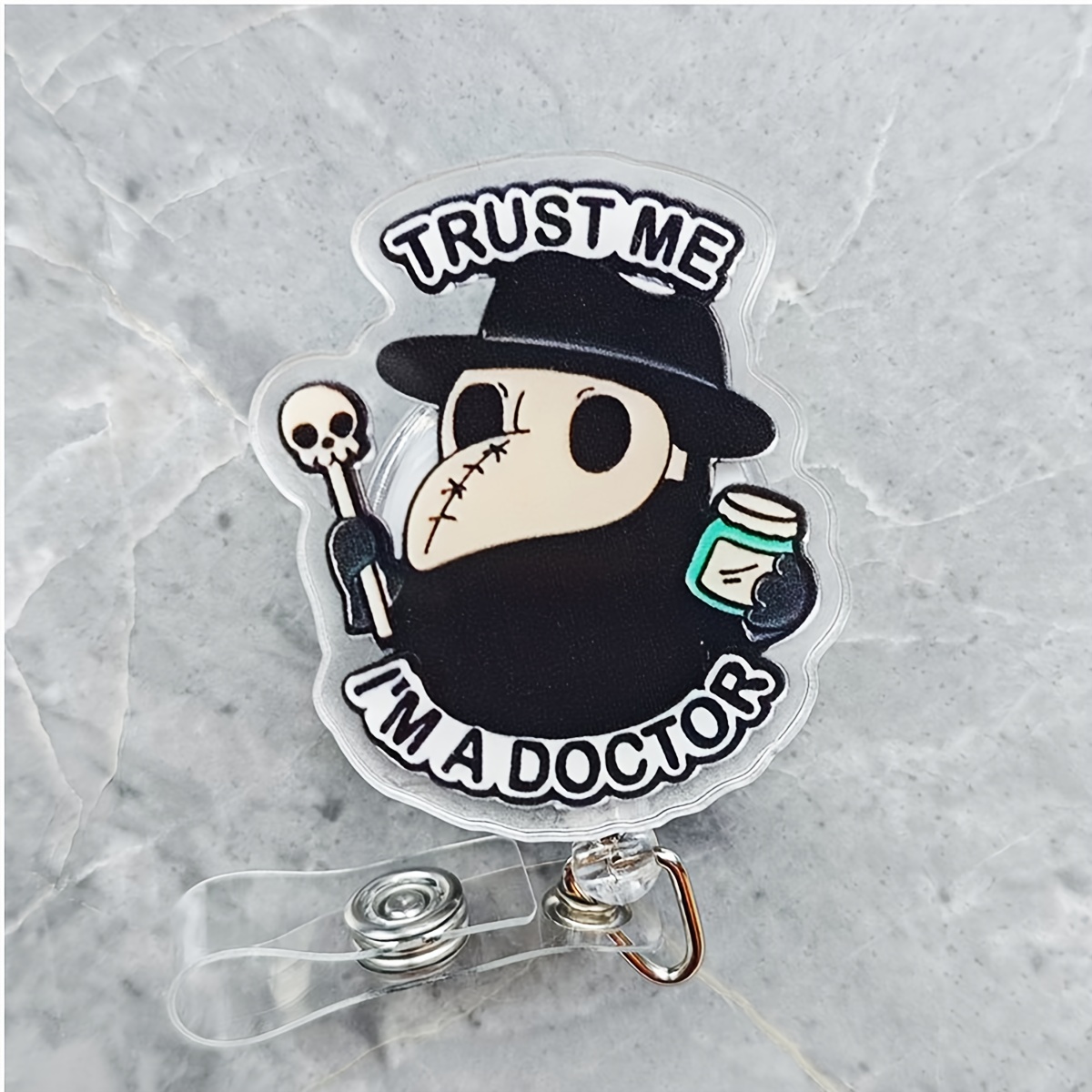 TEMU [2d Flat] 1pc Fun Creative Badge Reel Retractable, Lightweight Name Badge Clip With Belt Clip Ideal For Nurses, Workers, Doctors, Rns, Cnas,