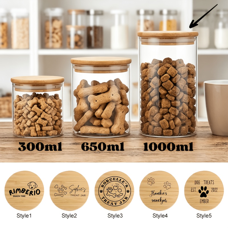 Personalized Dog Food Storage Glass Jar with Bamboo Lid