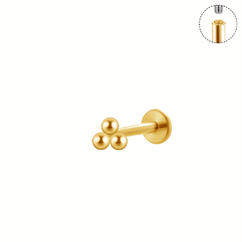 E-shop 1 Massiver 304 Edelstahl Piercing-Ohrring für Männer Frauen, Flache Rückseite Dünne Stecker, Mehrfachkugel-Stecker, Lippenstecker,