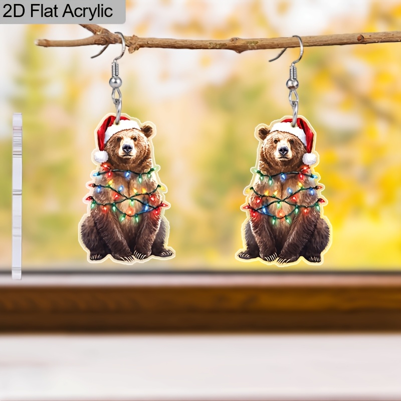 2D Flat Bear Acrylic Dangle Earrings, Christmas Gift