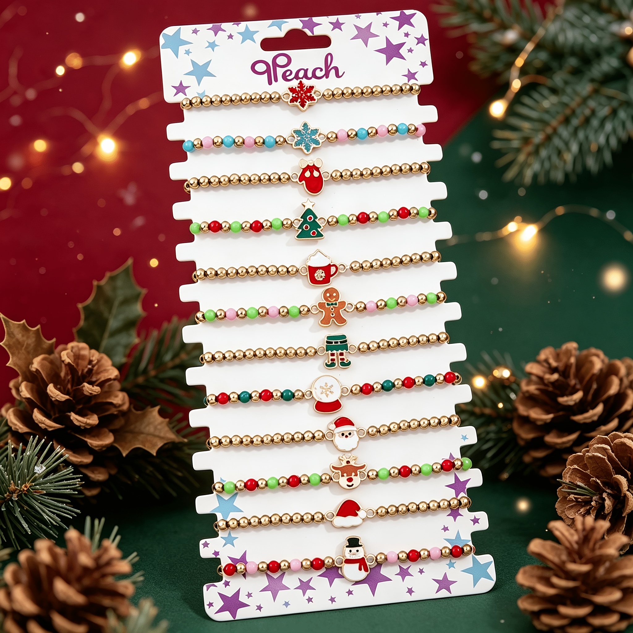 TEMU Set di braccialetti all'ungo con perline CCB a forma di albero di Natale, di , di , , , ciondoli a forma di guanti, gioielli dell'amicizia per