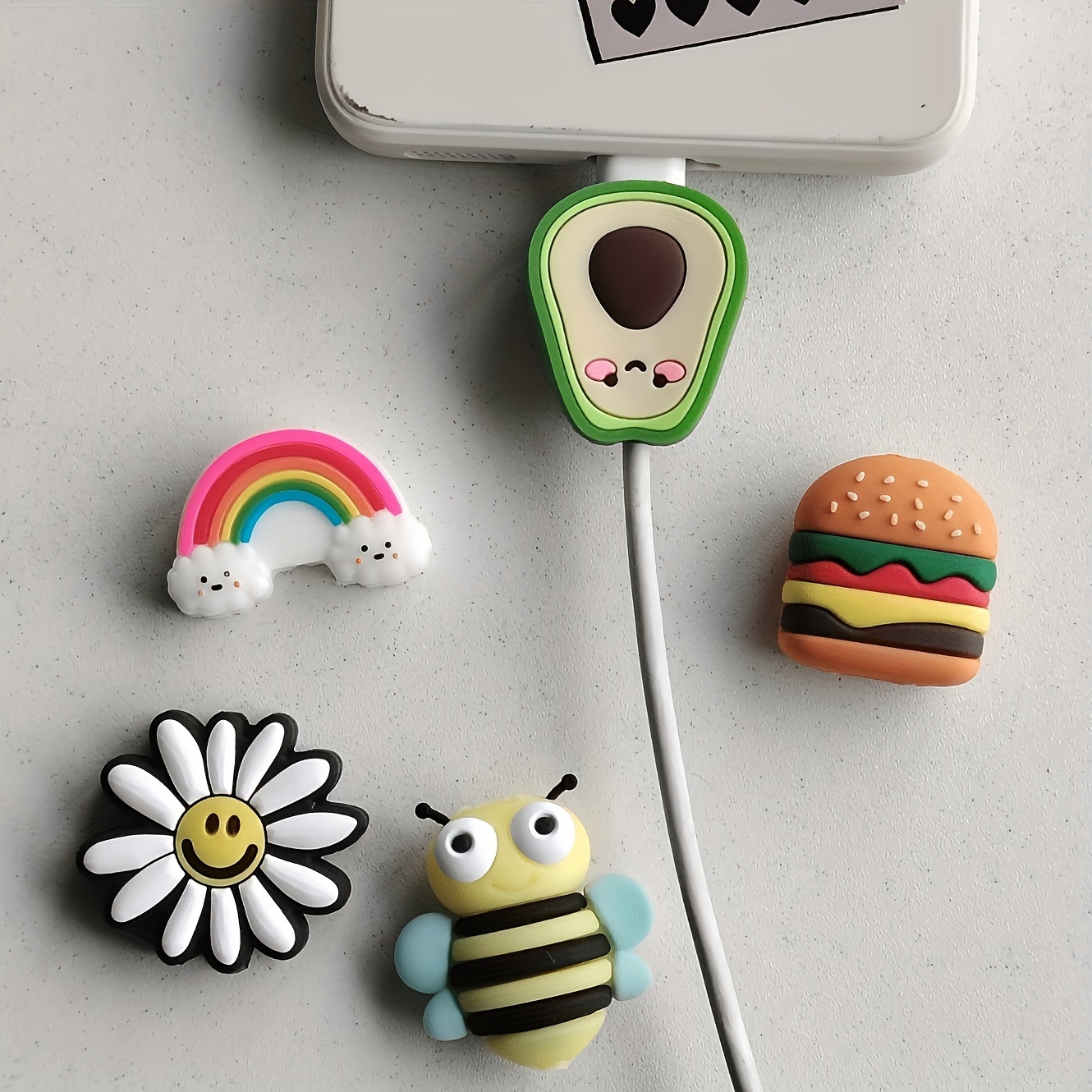 

5pcs Cartoon Hamburgers & Charging Cable Protectors Compatible With Iphone/ Data & Usb Charging Cables, Wireless Earphone Wire Anti-break Protective Sleeves