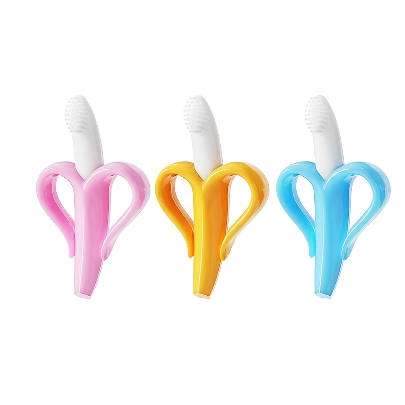 TEMU 3pcs Teething Chew Toy, Banana Shape Pet Toothbrush Toy, Soft Rubber Dental Oral Care Toy, Bite Resistant Teeth Cleaning Toy For Small To Medium