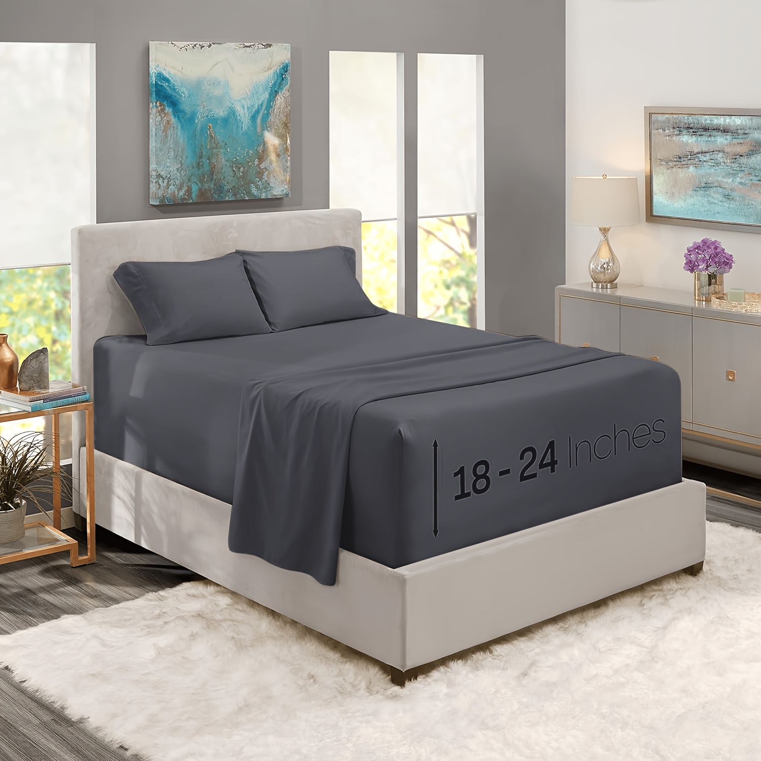 TEMU Ensemble de draps de luxe en bambou extra 2400 TC, literie rafraîchissante et respirante douce pour pour enfant, lavable en machine avec poche