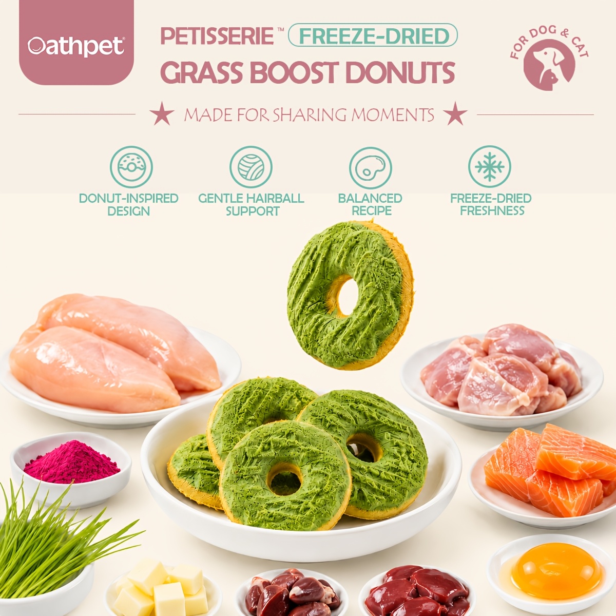 oathpet premium freeze dried double layer donut treats for   chicken salmon with cat grass cheese high protein daily reward snacks 15 count Product details 3