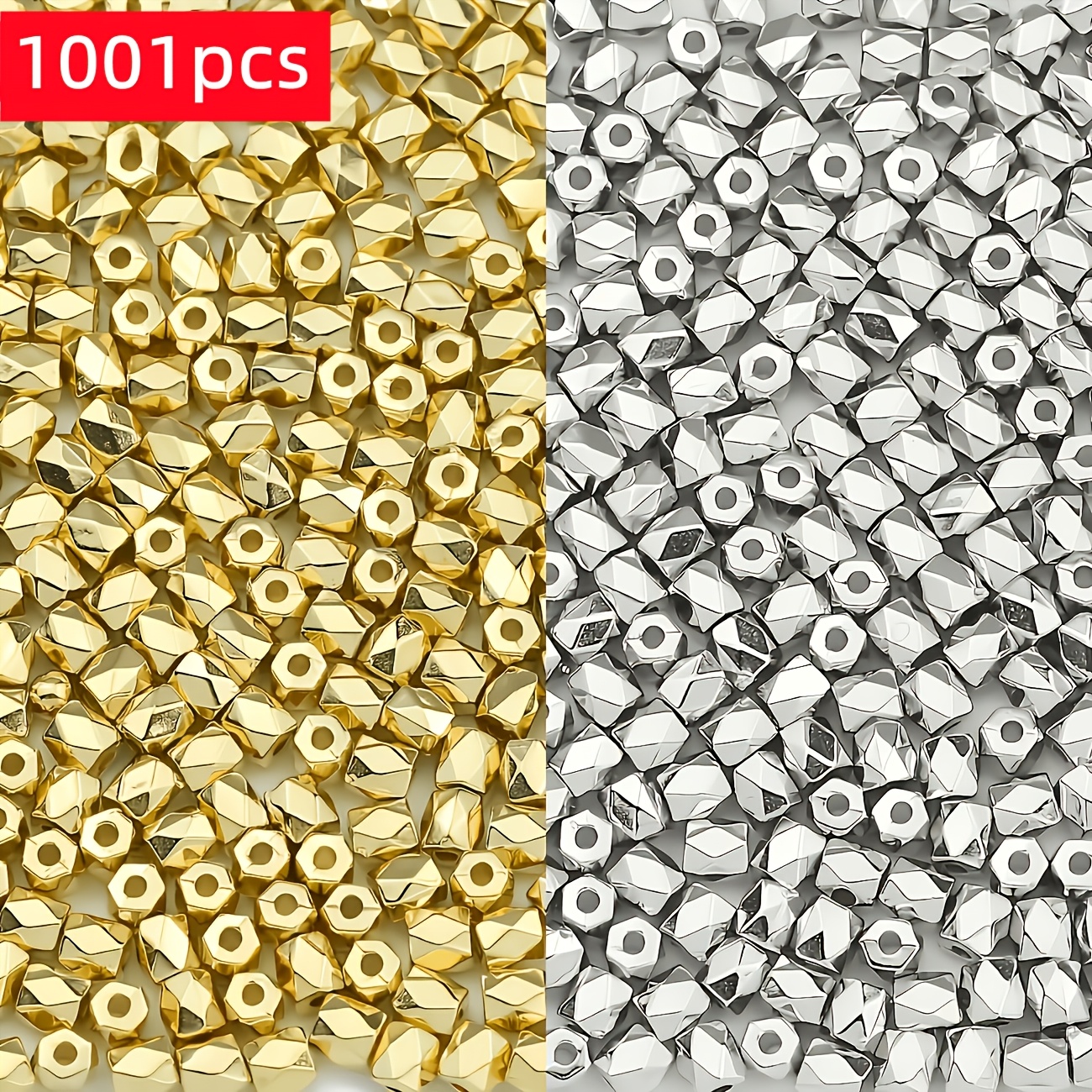 TEMU 1001pcs 4mm Acrylic Spacer Beads Mixed With Golden And Silver Beads Diy Bracelet Necklace Ring, The Most Suitable Beads For Handmade Enthusiasts