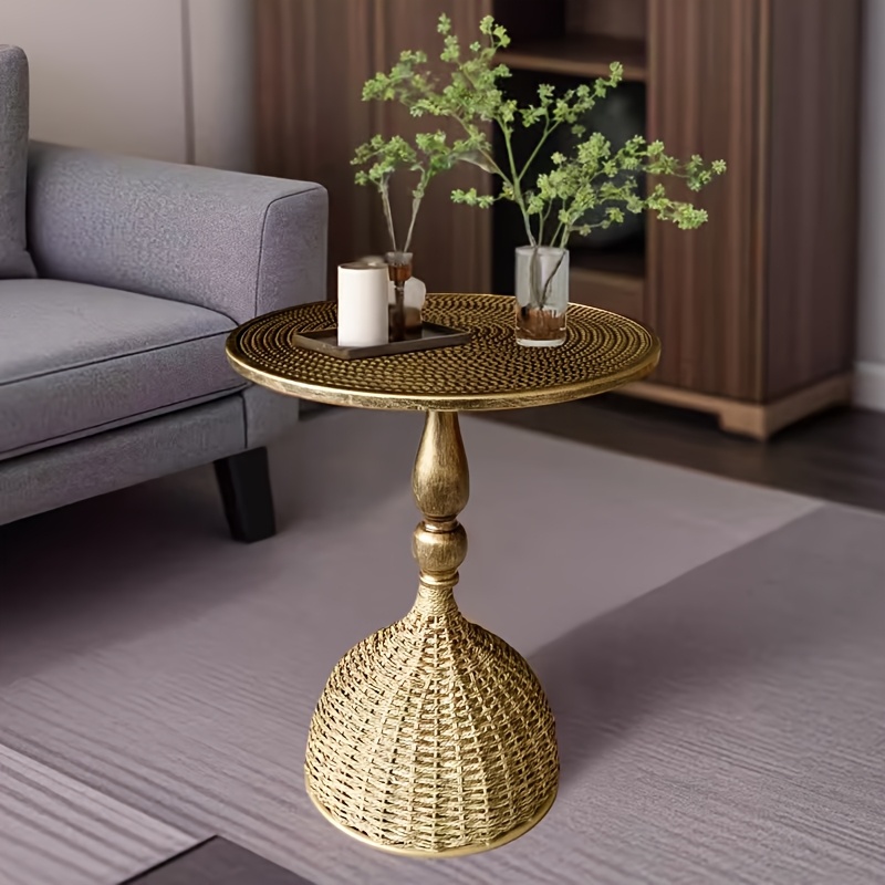 Handcrafted Wicker Iron Artistic Water Grass Rope Braided Tea Table Side Table Flower Rack Living Room Sofa Side Table Study Room Balcony Inn Outdoor Coffee House Bar, Garden Patio Bedroom Decoration