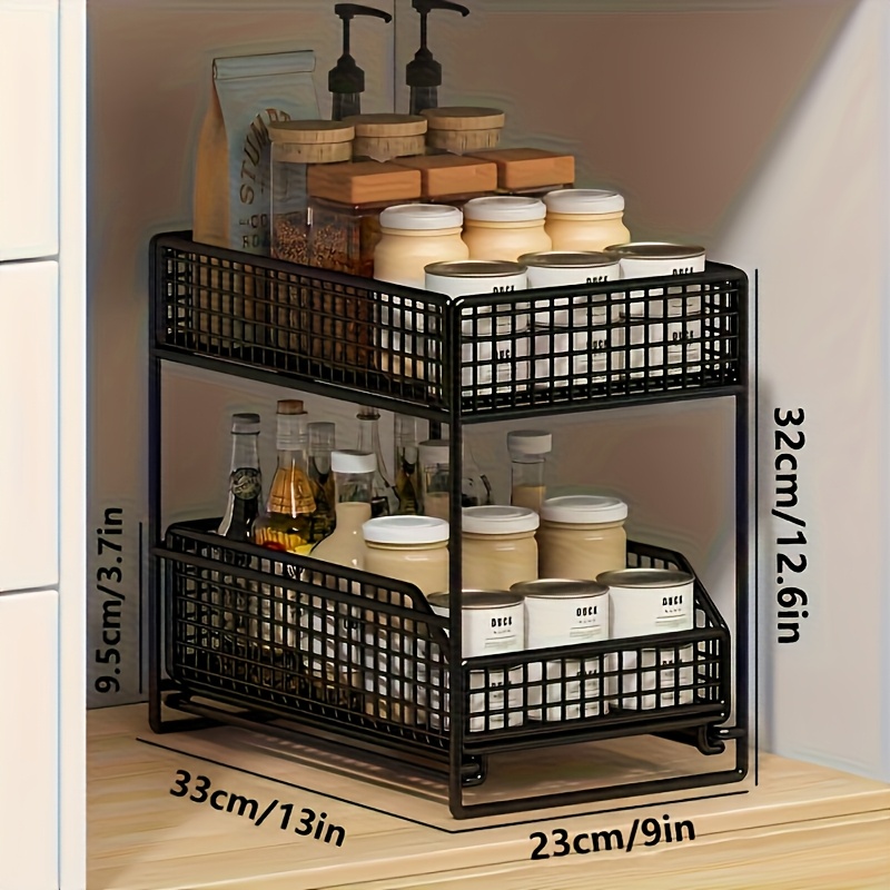 TEMU Heavy-duty Under-sink Storage Rack - Adjustable 2-tier Metal Cabinet Organizer With Lower Dish Rack Shelf, Space-saving Kitchen Shelf For Dish