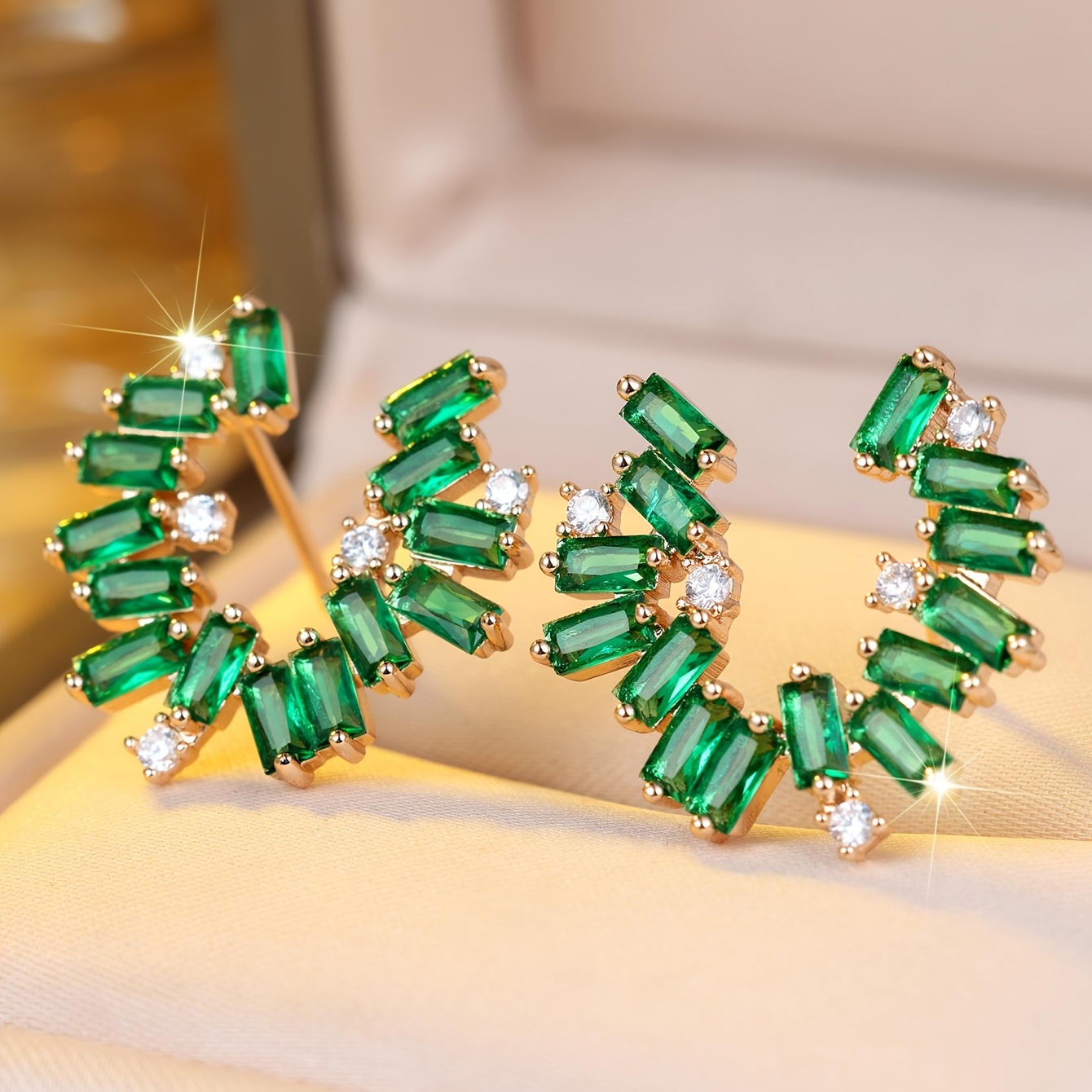 Women's Luxurious Green Rectangular Synthetic Earrings