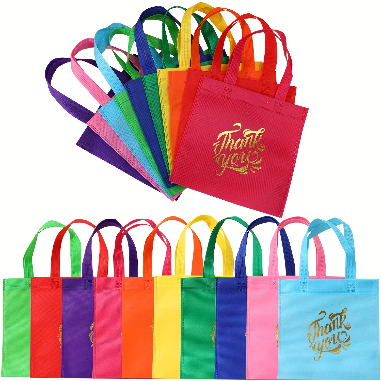 Image of 10 Small Thank You Non-woven Bags With Handles In Colors, Suitable For Party Birthdays, Weddings, Holiday Gift Bags, And Shopping