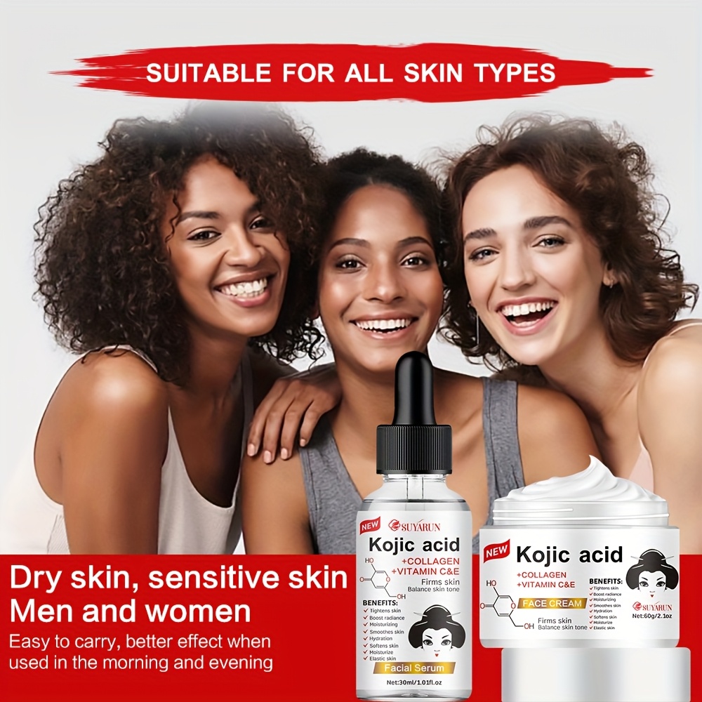 suyarun kojic acid facial skincare set cream serum dual hydration moisturizing with niacinamide vitamin c 10 plant based squalane collagen brightening firming light beige gentle non greasy formula details 5