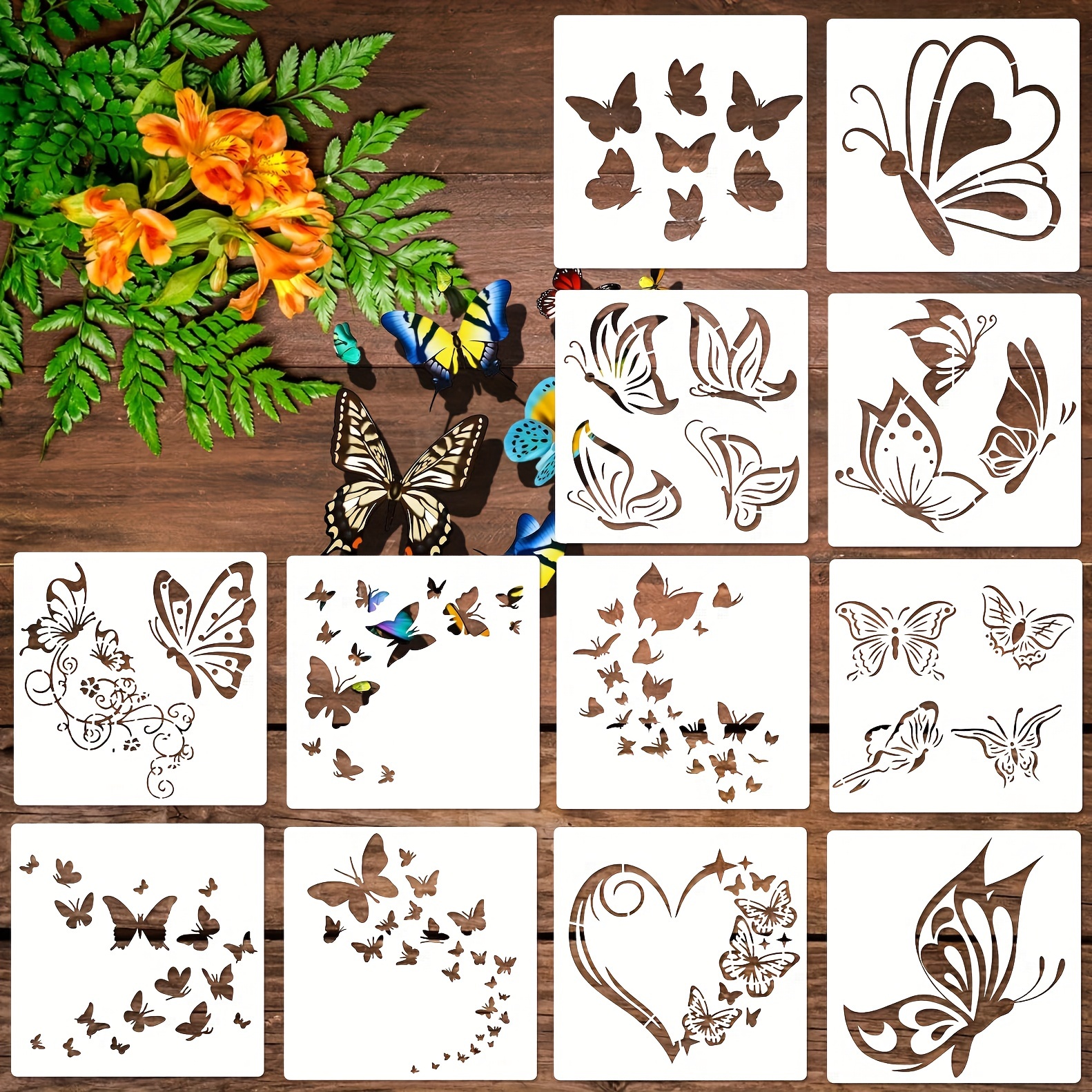 

12pcs Butterfly Stencil Reusable Flying Butterfly Template, Plastic Nature Spring Stencils Walls Canvas Fabric Stencil Art Projects Graffiti Stencils For Painting On Wood Drawing Home Decor Wood