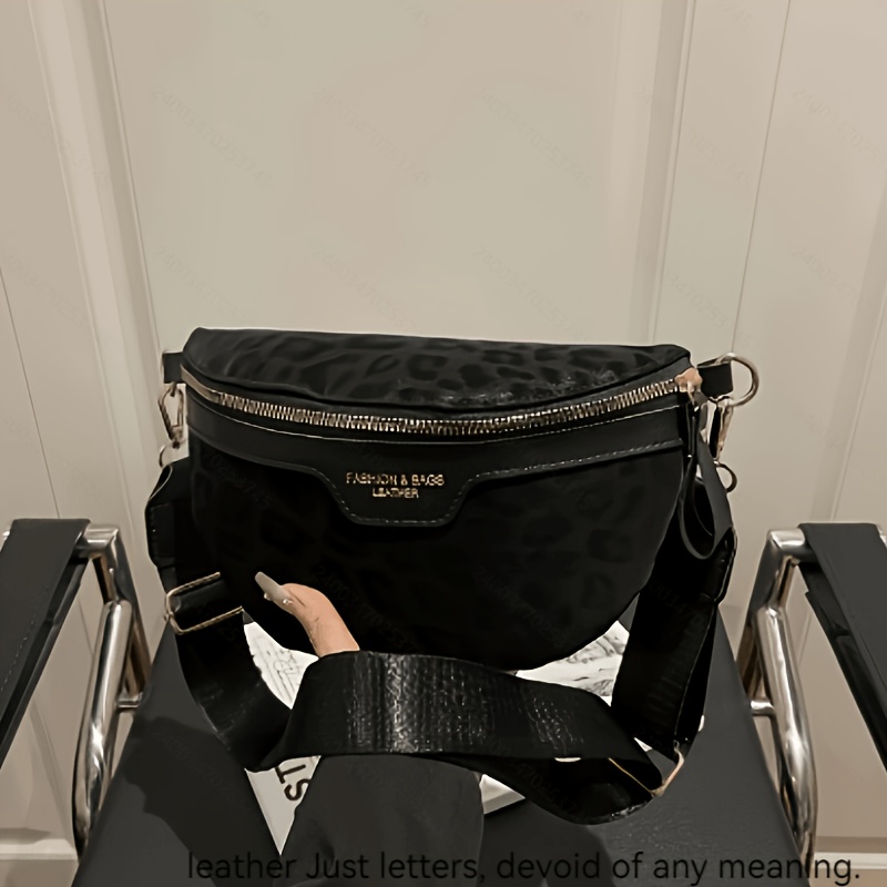TEMU Vintage Premium Leopard Print Chest Bag, Made Of Durable And Stylish Textured Fabric. Features Adjustable And Widened Shoulder Straps To Reduce