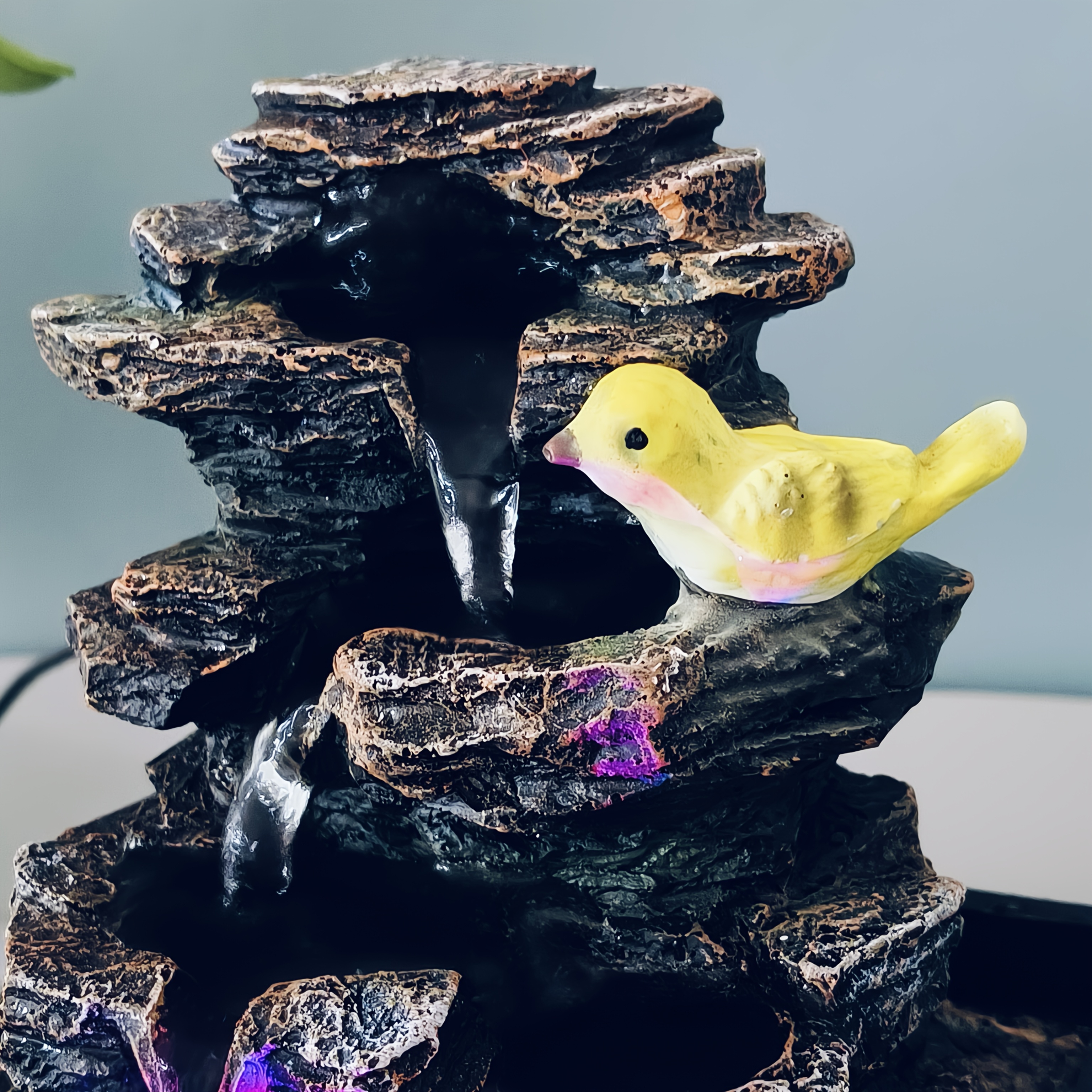 1 set of resin color-changing light imitation landscape fountain, bird rockery fountain, desktop placement creative USB power design, suitable for home and office decoration, suitable for business and Christmas, Valentine's Day, Thanksgiving and housewarming gifts