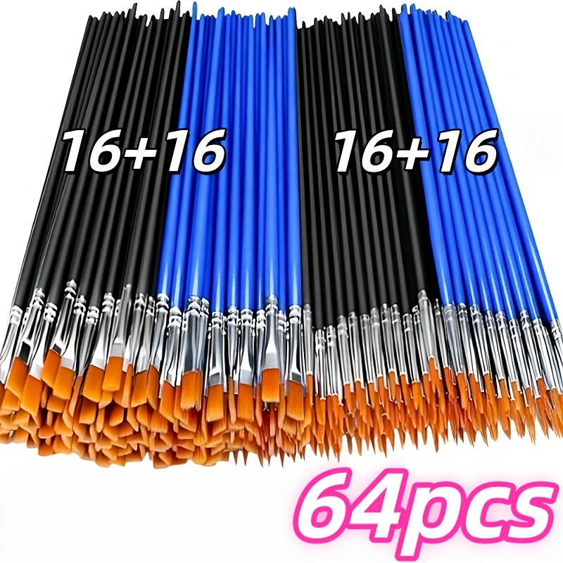 TEMU 64 Professional Painting Pen Set, High-quality And High Elasticity Nylon Fur+thick And Sturdy Plastic Pen Holder, No Shedding Or Smudging,