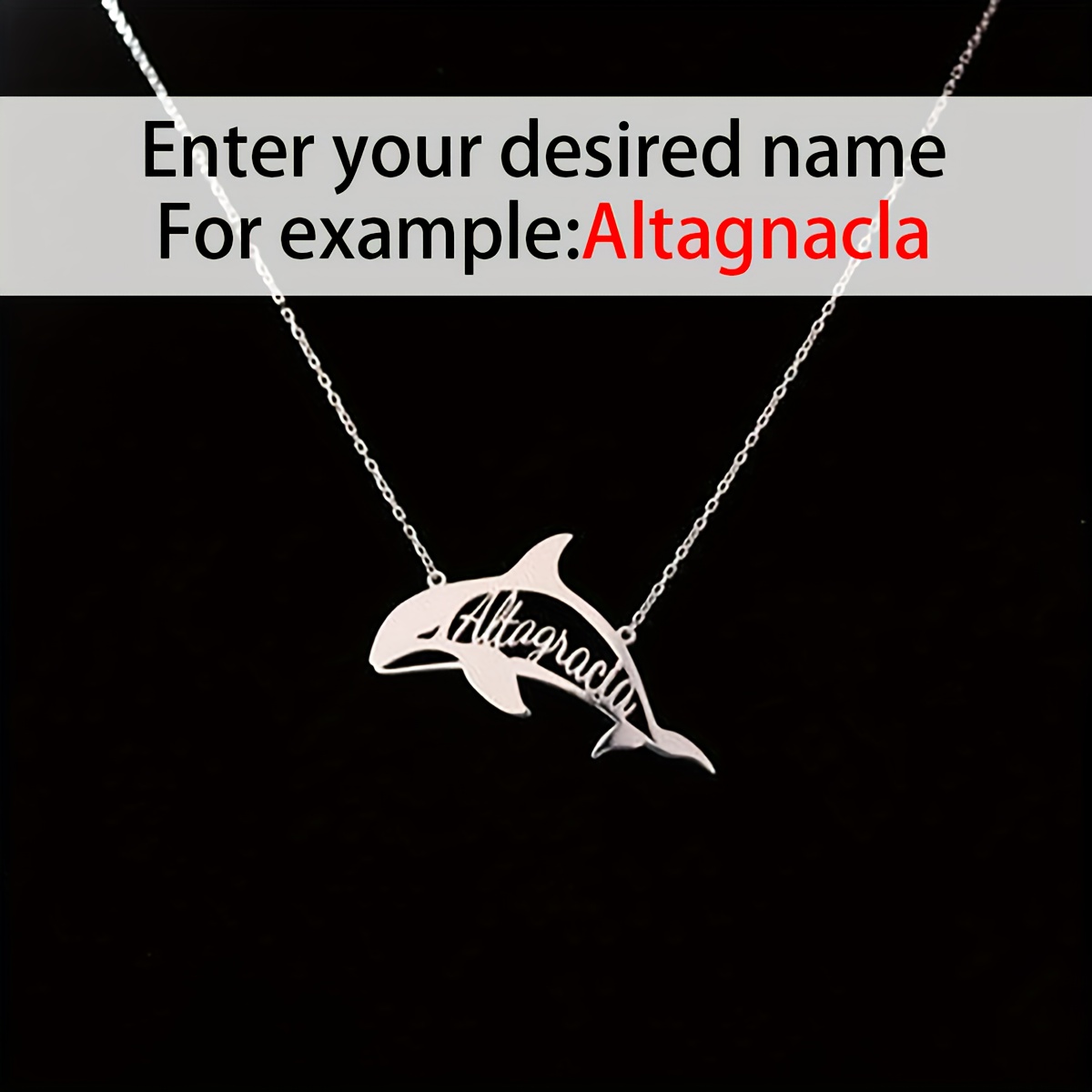 Women's Custom Orca Name Necklace, Personalized Marine Animal Pendant