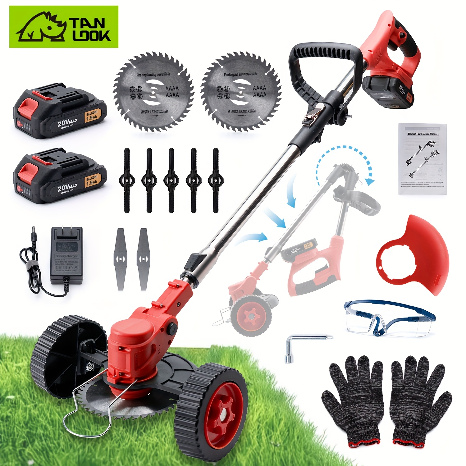 household small portable electric lawn mower 24v with 2 lithium batteries   kinds of blades     lithium cordless handheld lawn mower yard multifunctional lawn mower