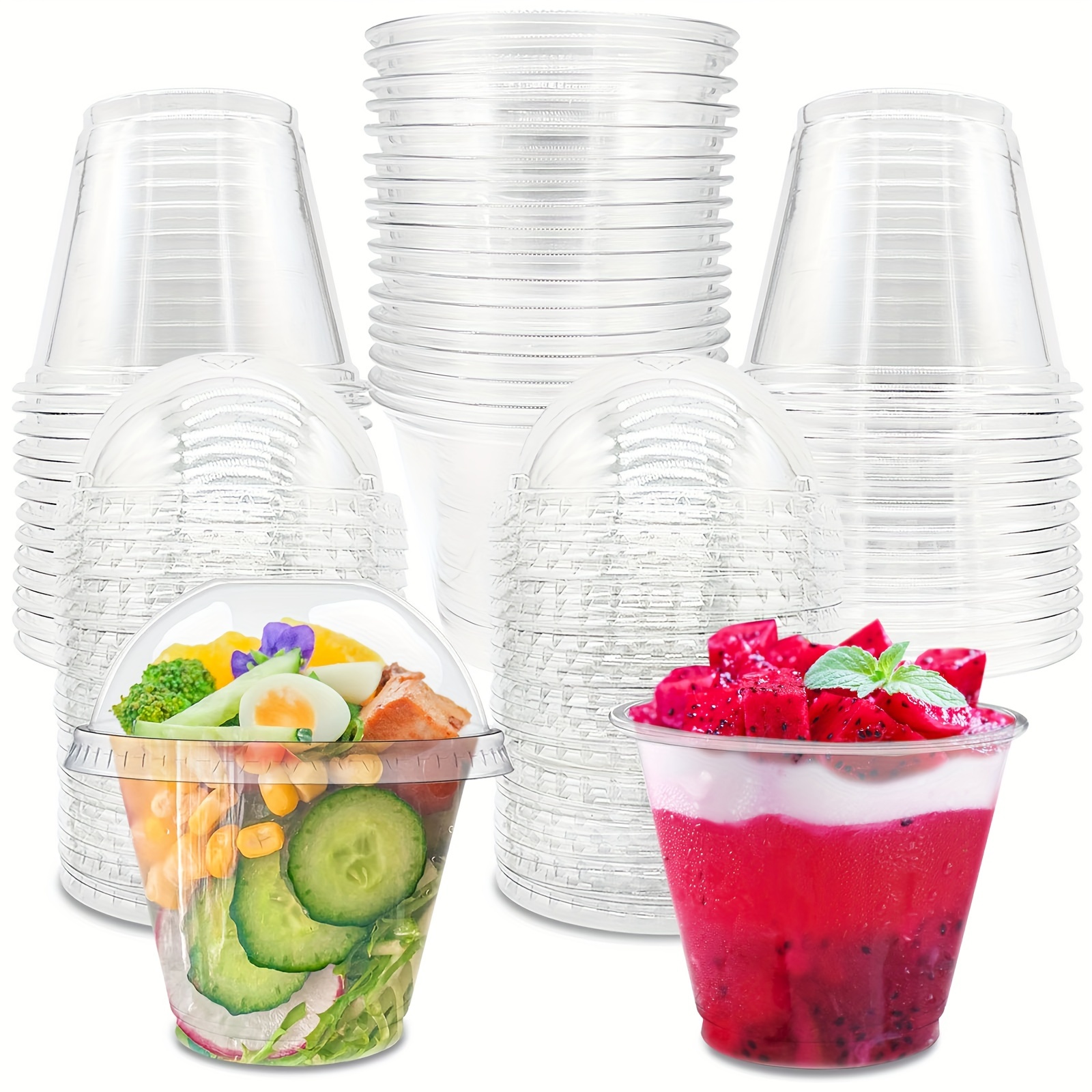 

Value Pack 50pcs 9oz Clear Plastic Cups With Dome Lids, Clear Icing Cups, Disposable Dessert Cups, Fruit, Ice Cream, Cupcake, Iced Cold Drinks For Restaurant
