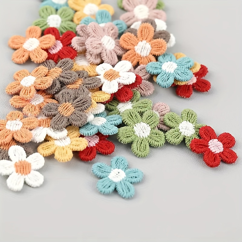 

30pcs Hand-embroidered Mini Flowers Patches, Randomly Colored Five-petal Floral Cloth Accessories, Assorted Candy Colors For Hair Clips, Clothing Decoration
