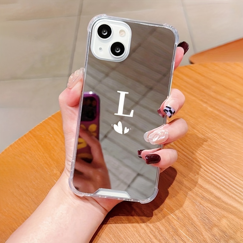 TEMU Estuche Para Teléfono Con Funda Anticaída Con Gráfico De Espejo Con Letra L Y Corazón Para IPhone14 / 14Plus / 14Pro / 14Pro Max, IPhone13 /