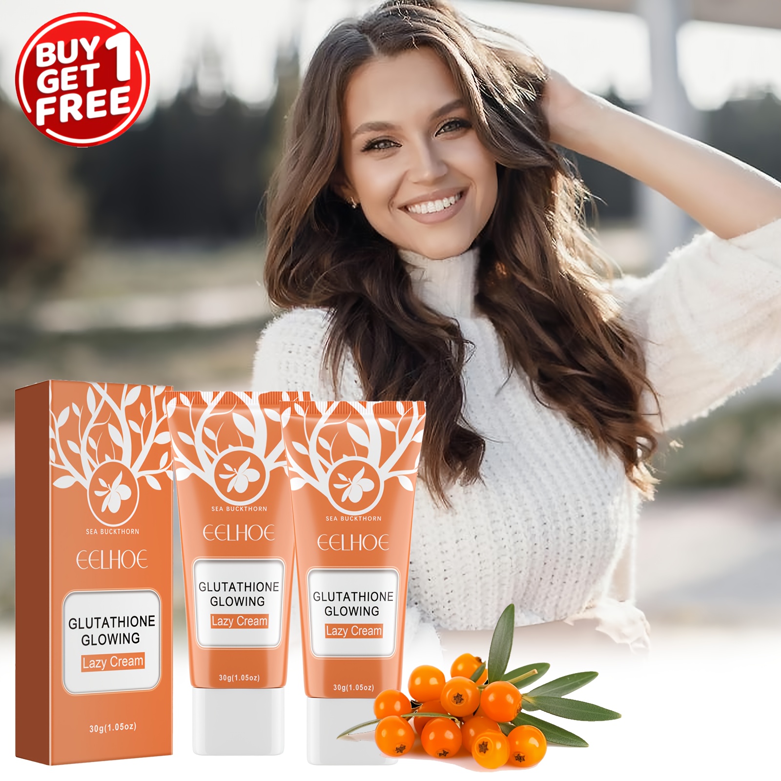 (buy 1 Get 1 Free)30g*2pcs Glutathione Glowing Lazy Cream Containing  Glycerin, Hyaluronic Acid, Glutathione, Sea Buckthorn Fruit Extract * and  Whiten Skin, Hydrates It, and Making It Smooth and 