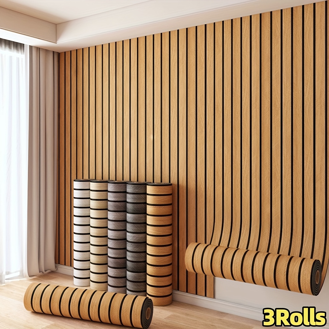 1/3 Rolls 3d Wood Grain Self-adhesive Wallpaper- Thickened Grid Pattern, Straight For Living Room Tv Background& Accent Wall Decor, & Stick Application, Modern Home Decoration