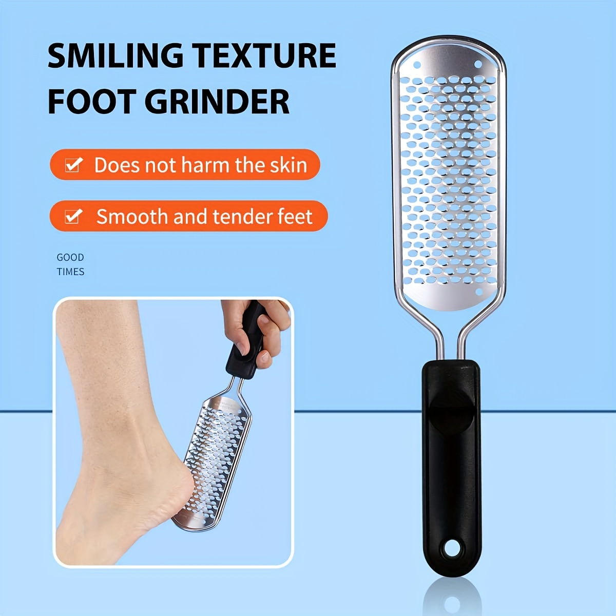 

Stainless Steel Foot File, 304 Metal Rasp With Pp Plastic Handle, Unscented Smiling Texture For Smooth And Tender Feet