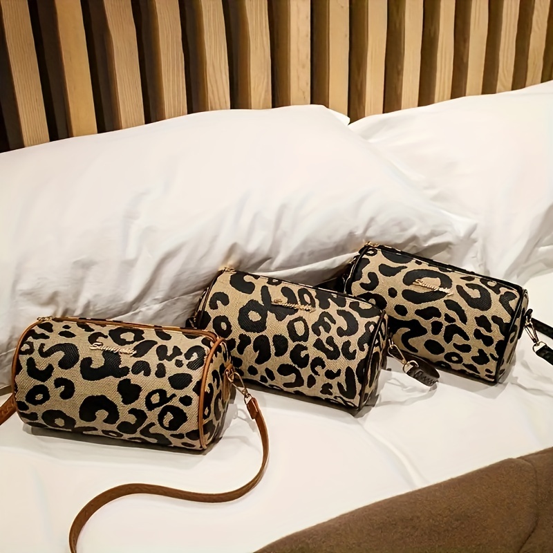 

Classic Leopard Print Pillow Cylinder Bag, Vintage Simple Women's Shoulder/crossbody Handbag