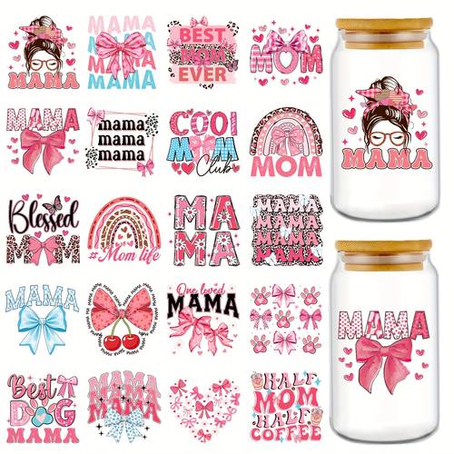 mama uvdtf cup w p 20 sheets mom uv dtf cup w ps for 16 oz pink bow aesthetic uvdtf stickers for glass water botters rub on t nsfer decals mothers day gift