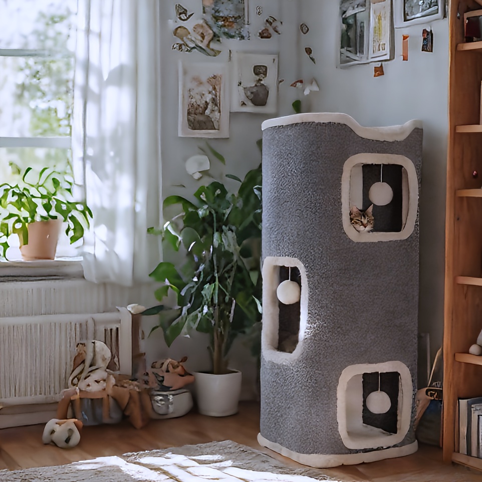 Temu – TEMU 18.9″/32″ Cat Scratching Posts – Multi-tier Cat Towers For Cats, Sturdy And Reliable Cat Trees With Hanging Toys For Indoor Use, Offered In Grey