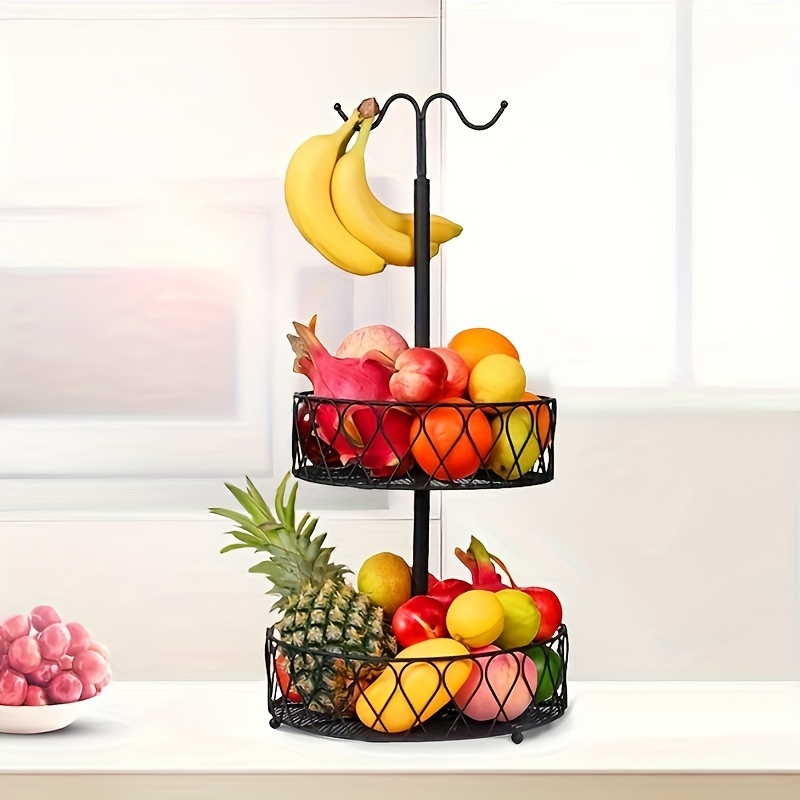 

1pc 3-tier Fruit Basket Stand With Banana Hanger, Contemporary Metal Wire Kitchen Storage For Vegetables And Fruits, Detachable Multi-functional Organizer