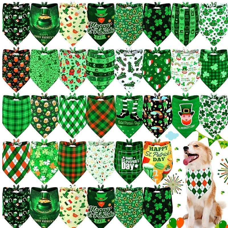 

30pcs 's Day Dog Bandanas, Soft Breathable Polyester, Adjustable Clover And Hat Patterns For Small To Large Dogs And Cats