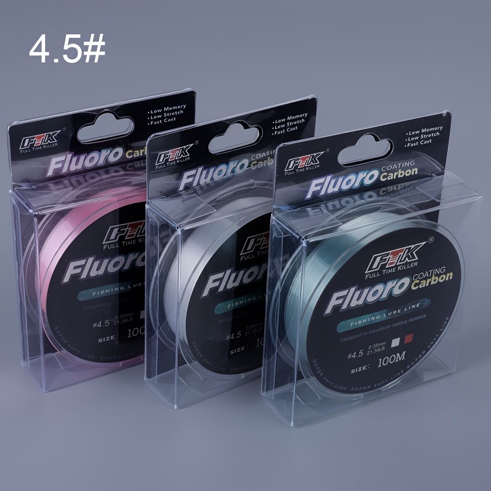 TEMU FTK 3 pièces 100m Ligne de pêche enduite de fluorocarbone 0,14mm - 0,50mm 4,13lb - 34,32lb Ligne de nylon Leader Guide d'appât Ligne coulante