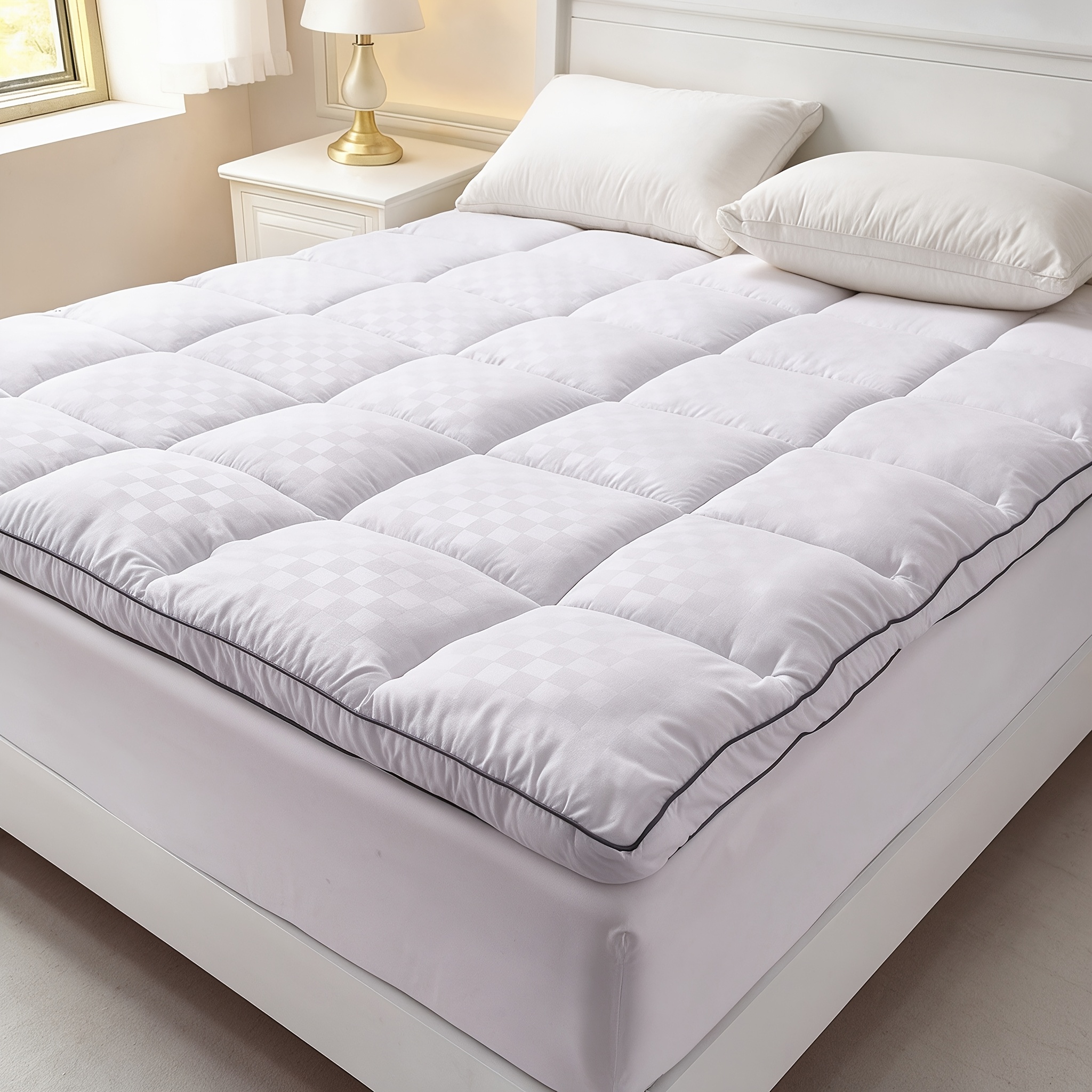 TEMU Protège-Matelas 5CM, Imprimé à Carreaux, Simple et Haut de Gamme, Garnissage 550GSM, Matelas avec Rembourrage Épaississant, Ultra-, pour ,