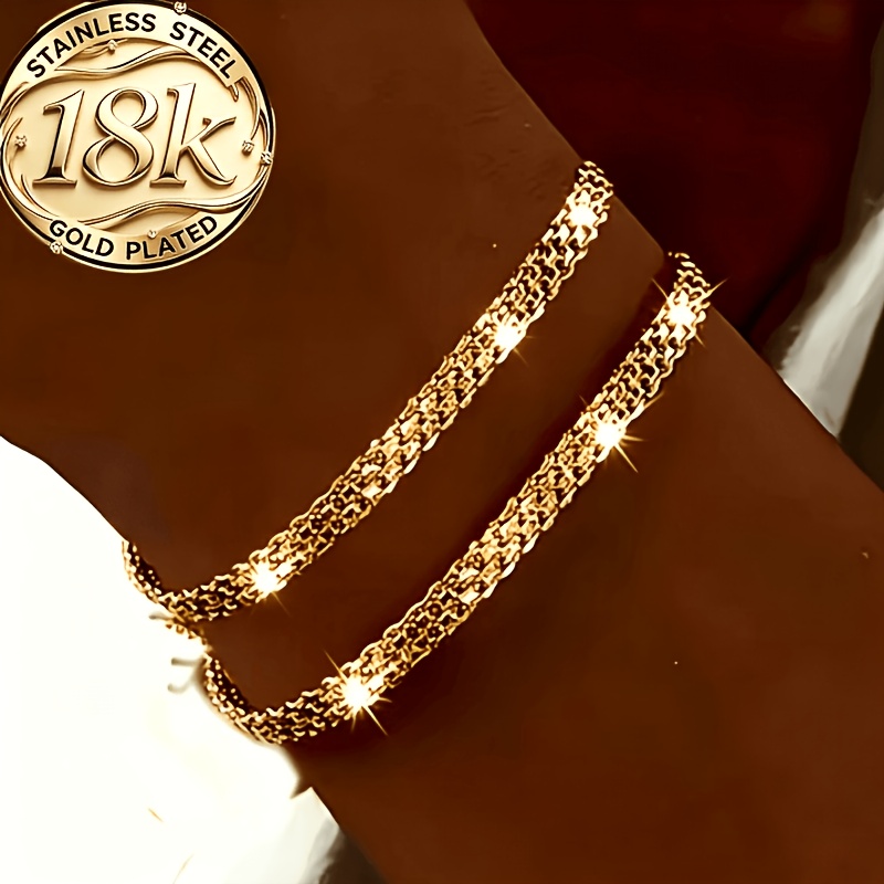 TEMU 2 braccialetti intrecciati eleganti e belli, , in acciaio inossidabile 316 qualit�, con design in materiale oro 18K, adatti per feste, vacanze e