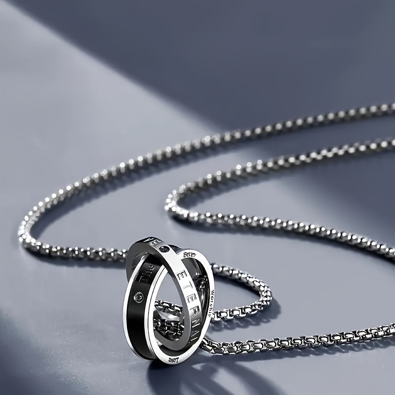 

1pc Titanium Steel Double Pendant Necklace, All- Hip-hop Pendant Necklace