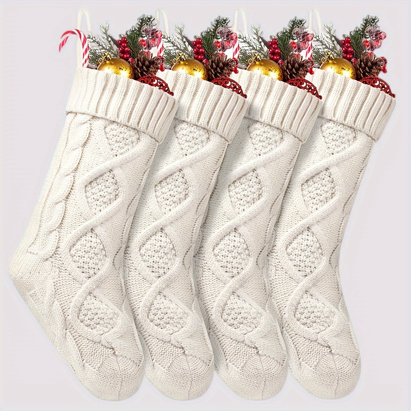 

18.11 In/46cm Ivory Cable Knit Christmas Stocking - Festive Holiday Decor For Your Home