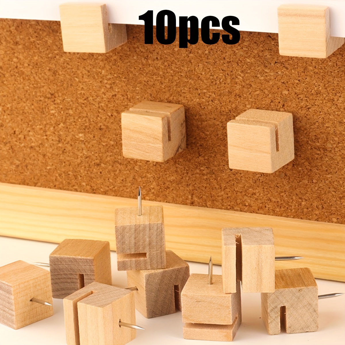 10pcs Square Wooden Slot Thumbtacks For Felt Cork Board Photo Wall, I-beam Push Pins