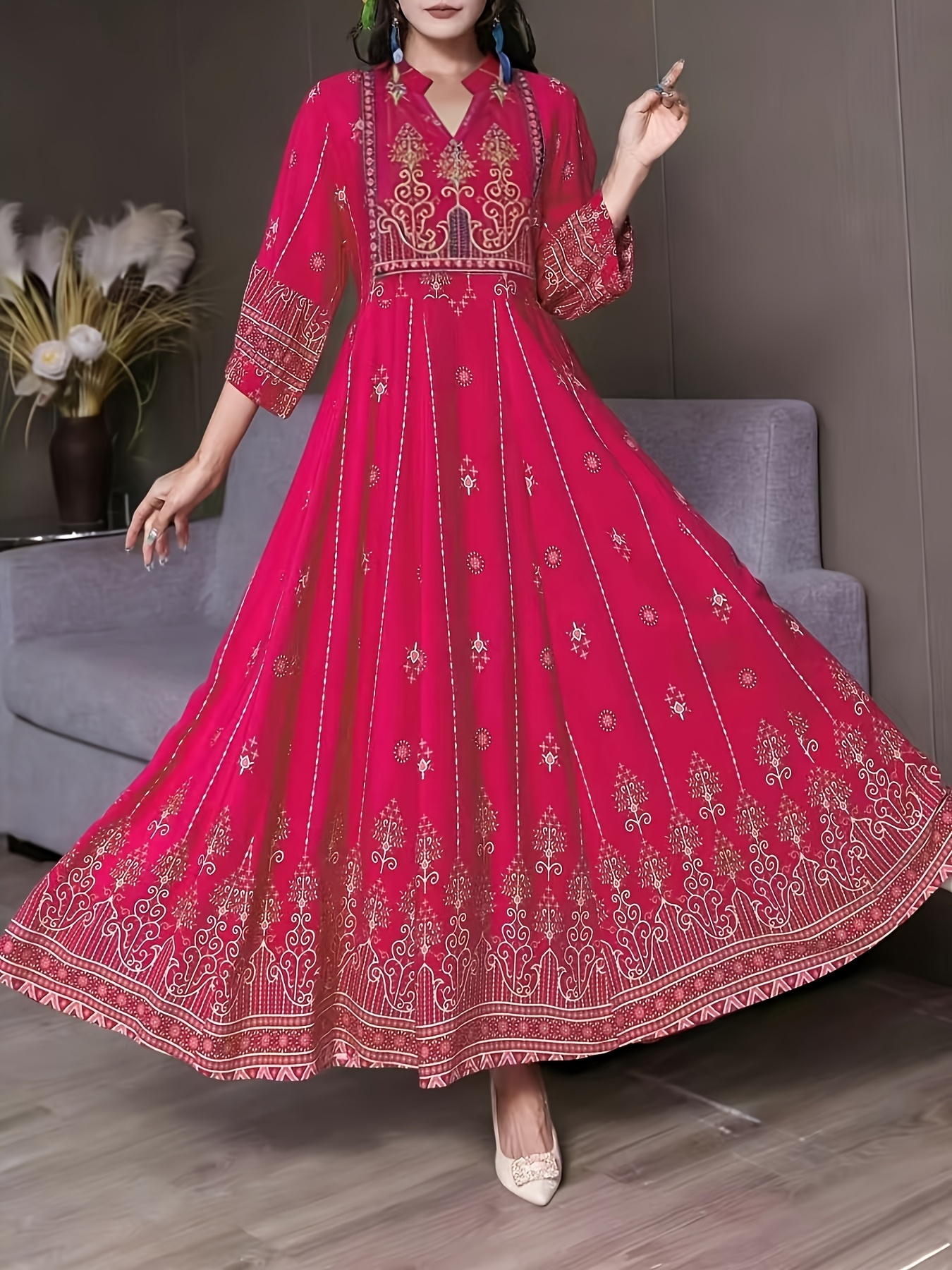 womens middle eastern bohemian maxi dress elegant flowy - Temu Cyprus