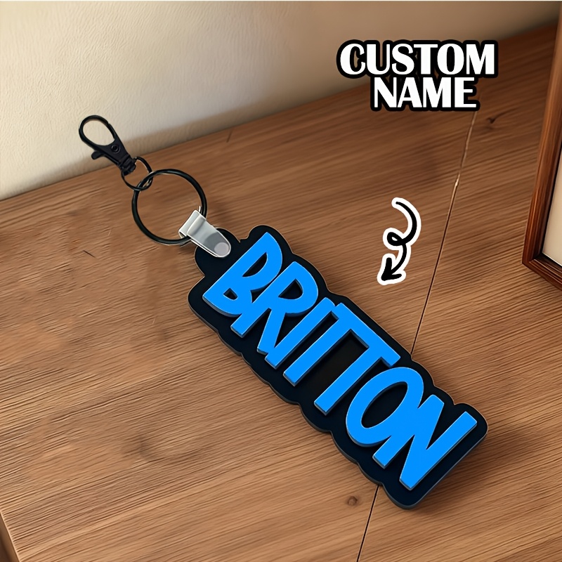 TEMU [customization] 1pc Personalized Name/text Keychain, Acrylic Name Tag - Color-protective Black Luggage Tag, - Custom Name Key Ring, Durable